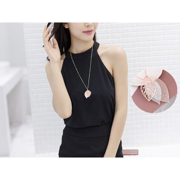 Leaf Earrings and Long Necklaces Set for Women Boho Gold-tone Multi Tiered Leave - Picture 2 of 6